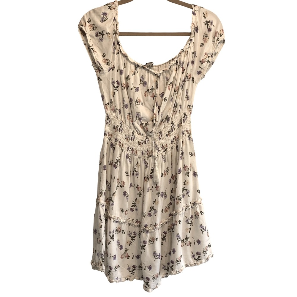 J‎ for Justify Floral Smocked Mini Dress XL Cream Boho Cottagecore Babydoll